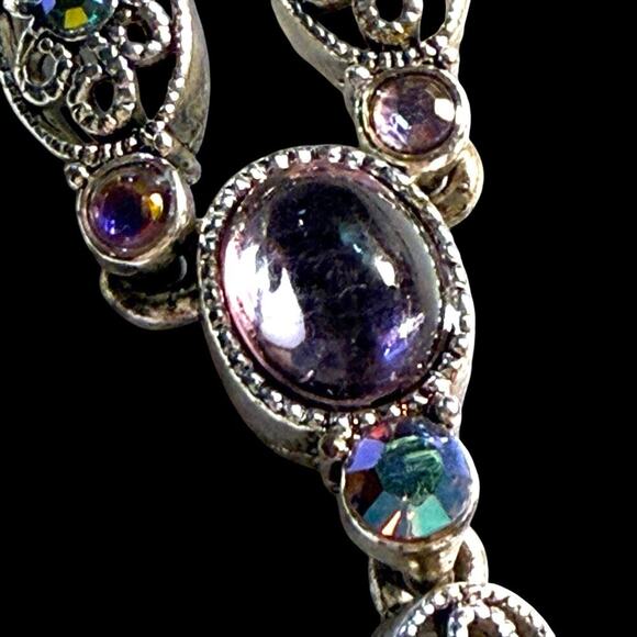 VTG Avon Silver Plate Filigree Cabochon AB Rhinstone Y Drop Lavaliere Necklace - Picture 8 of 16